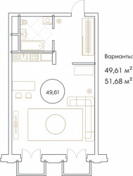 Однокомнатная квартира 49.61 м²