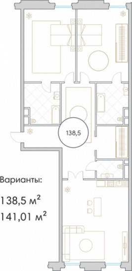 Трёхкомнатная квартира 138.5 м²