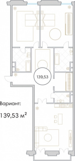 Трёхкомнатная квартира 139.53 м²