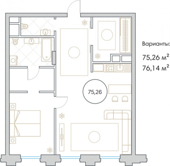 Двухкомнатная квартира 72.26 м²