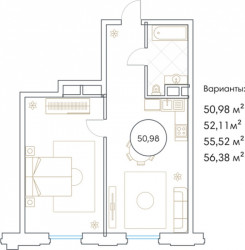 Двухкомнатная квартира 50.98 м²